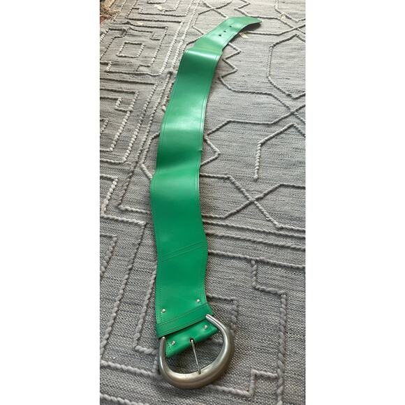 Vintage Wide Leather Hip Belt Statement 80s 90s green silver EDWARDS rare main image 14